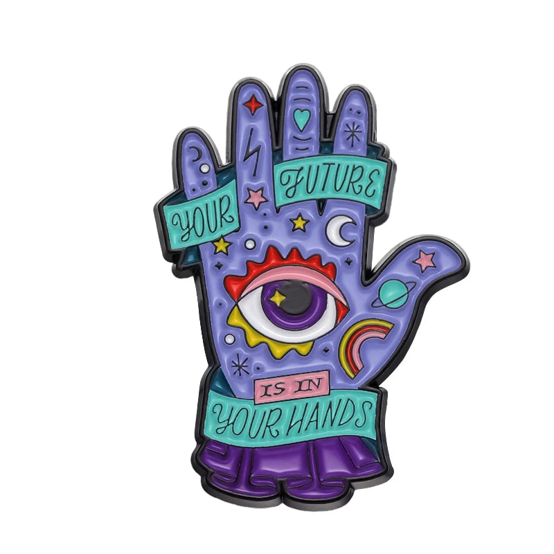 Bad Witch Needle Crystal Ball Handmade Black Cat Skull Retro Enamel Pin Brooch Badge Decorative Cowboy Halloween Jewelry