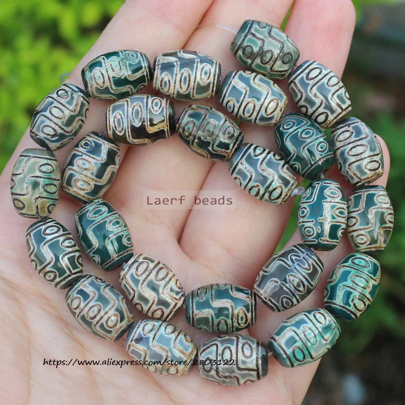 8pcs ,10x14mm Natural Green Agate Ancient Tibet Dzi beads, Many patterns, For DIY Jewelry making !