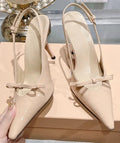 One Line Buckle High Heels Women's Slim Heels New Summer Style Bow Tie Wrap Hollowed Out Patent Leather Sandals