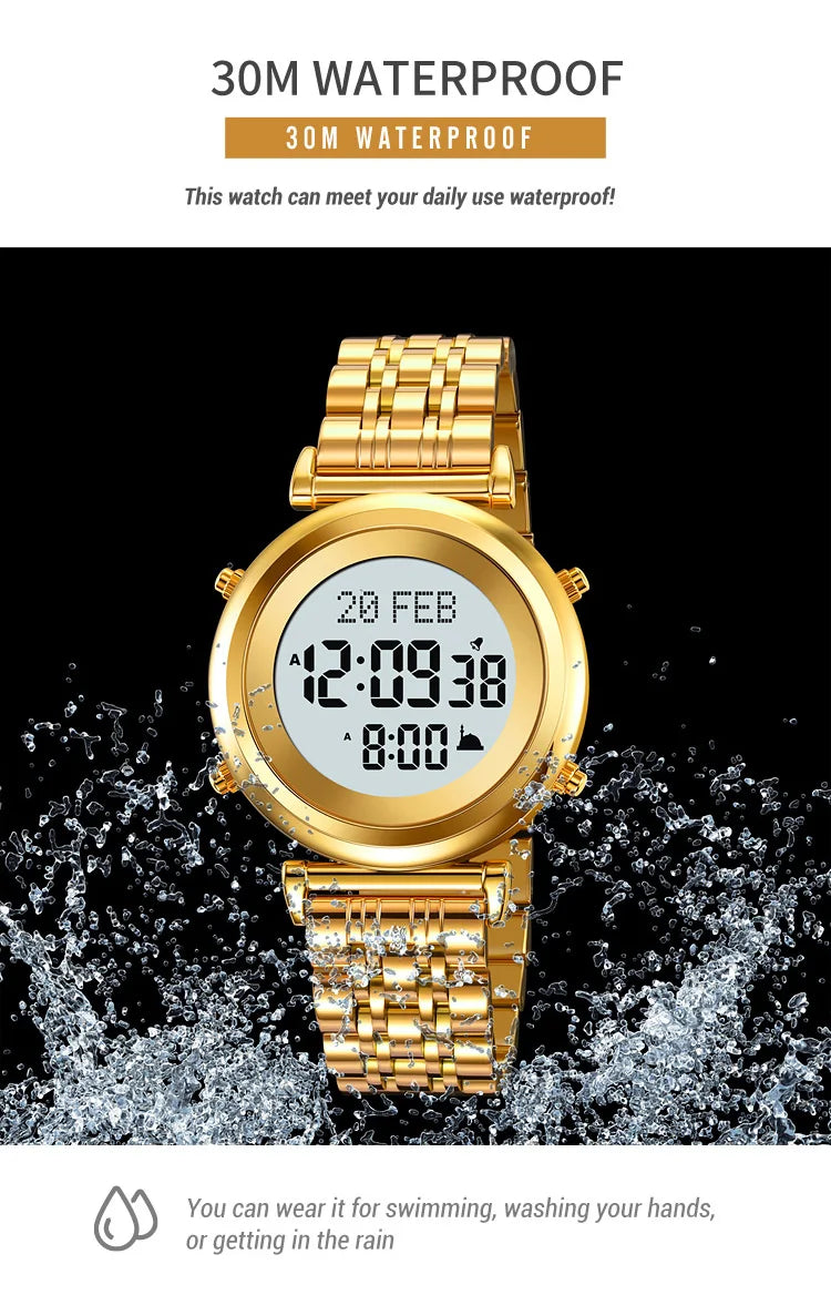 SKMEI 2139 Steel Muslim Azan Digital Watch Mens Back Light Waterproof  Wristwatch Prayer Qibla Compass Alarm Clock watch 1861