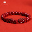 JD Natural Cinnabar Real Bead Bracelets Women Men Change Lucky Wealth Protection Hand String Pixiu Carved Vintage Bangles Gift