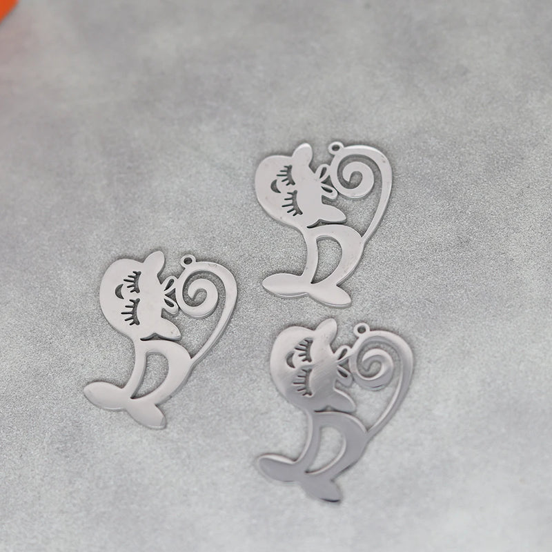 Cute Cat Moon Bear Deer DIY Tassels Earrings Stainless Steel Pendant For Jewelry Making Insect Charms Snake Necklace Accessory