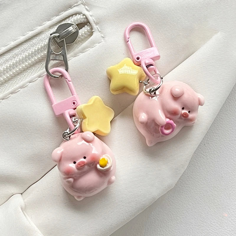 Three Dimensional Pink Pig Keychain Pendant Cute Animals Star Buckle Keychain Cute Little Pig Model Key Ring Children Gifts