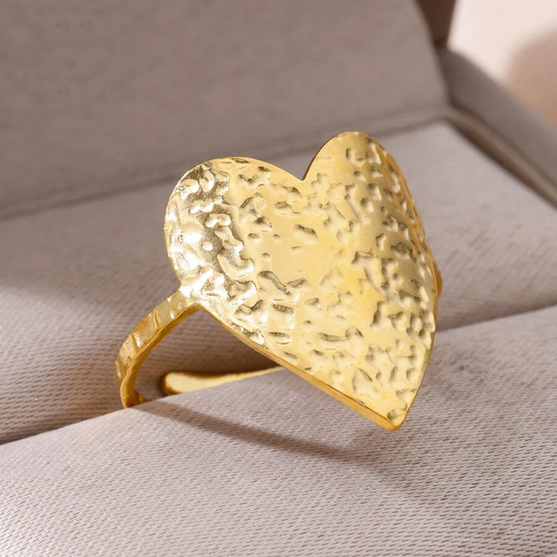 Stainless Steel Big Heart Rings For Women Men Gold Color Open Ring Female Male Fashion Party Finger Jewelry Gift 2024 New Trend