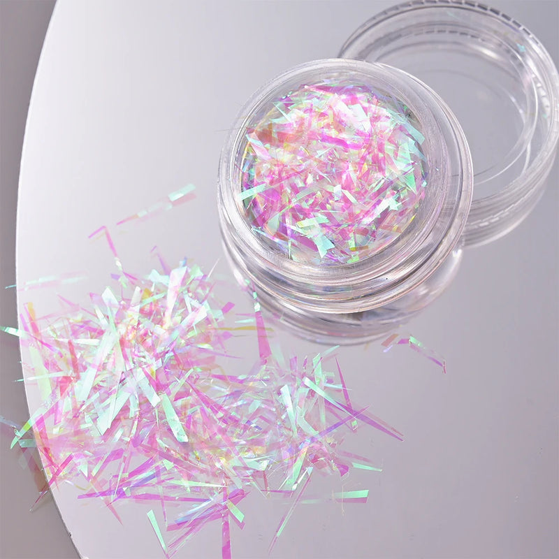 11pcs Aurora Glass Ice Cube Nail Foil Sticker 3D Glass Paper Nail Film Decals Rainbow Reflective Korean Style Nail Stickers