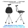 Telescopic Crutch Chair, Three-Legged Walking Stick, Folding Cane Stool, Multi-Functional Elderly Aid With Stability
