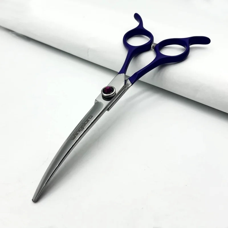 Professional Curved Dog Grooming Scissors 440C Stainless Steel Pet Cutting Shears Safety Trimming For Dogs Cats