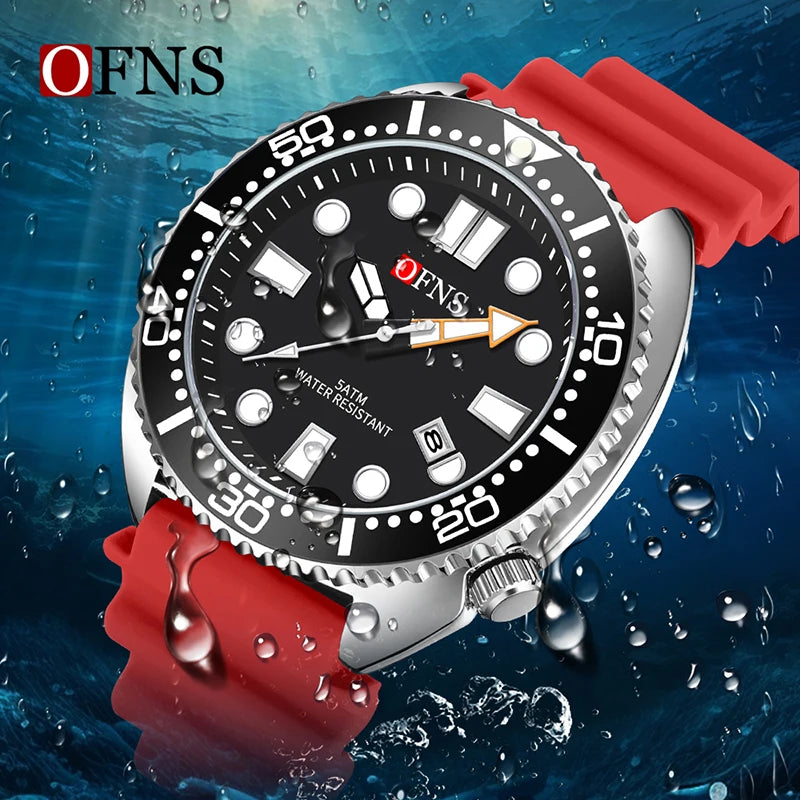 OFNS New Style Fashion 8033 Men's Quartz Watch Simple Fashion Waterproof Calendar Watch Casual Silicone Strap Watch Wristwatch