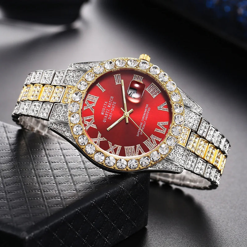Hip Hop Iced Out Watch Men Luxury Brand Diamond Men's Watches Calendar Quartz Wristwatches Male Clock Gift for Men Drop Shipping