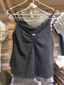 Folds V-neck Bow Black Tank Tops Women Lace Trim Cotton Sleeveless Slim Cropped Camisole Solid Vintage Sweet Summer Crop Top Y2k