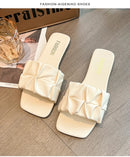 2024 Summer Slippers for Women Flip Flops Flats  New Pleated Korean Slippers Women Sandals Green Slip on Shoes Big Size 35-42