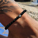 IngeSight.Z Minimalism Black Acrylic Volcanic Stone Beads Anklet for Men Elastic Beaded Male Sports Anklet Chain Beach Jewelry