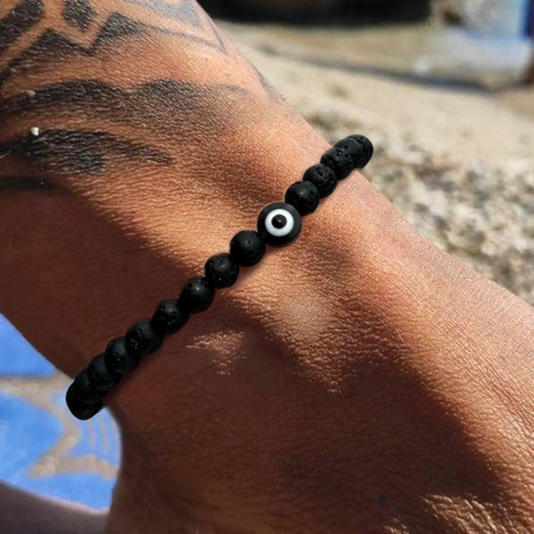 IngeSight.Z Minimalism Black Acrylic Volcanic Stone Beads Anklet for Men Elastic Beaded Male Sports Anklet Chain Beach Jewelry