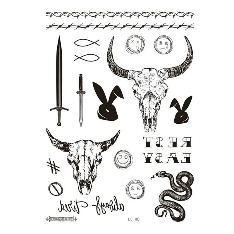 Face Tattoo Bull Head Face Sticker Neck Hand Back Cool Design Sexy Body Art Waterproof Temporary Tattoo Sticker for Man Woman