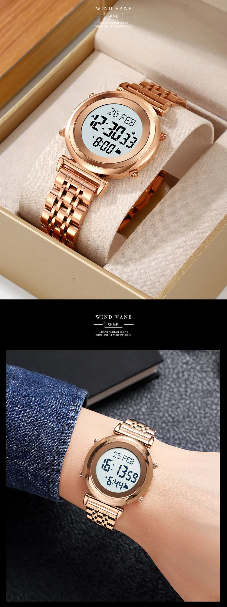 SKMEI 2139 Steel Muslim Azan Digital Watch Mens Back Light Waterproof  Wristwatch Prayer Qibla Compass Alarm Clock watch 1861