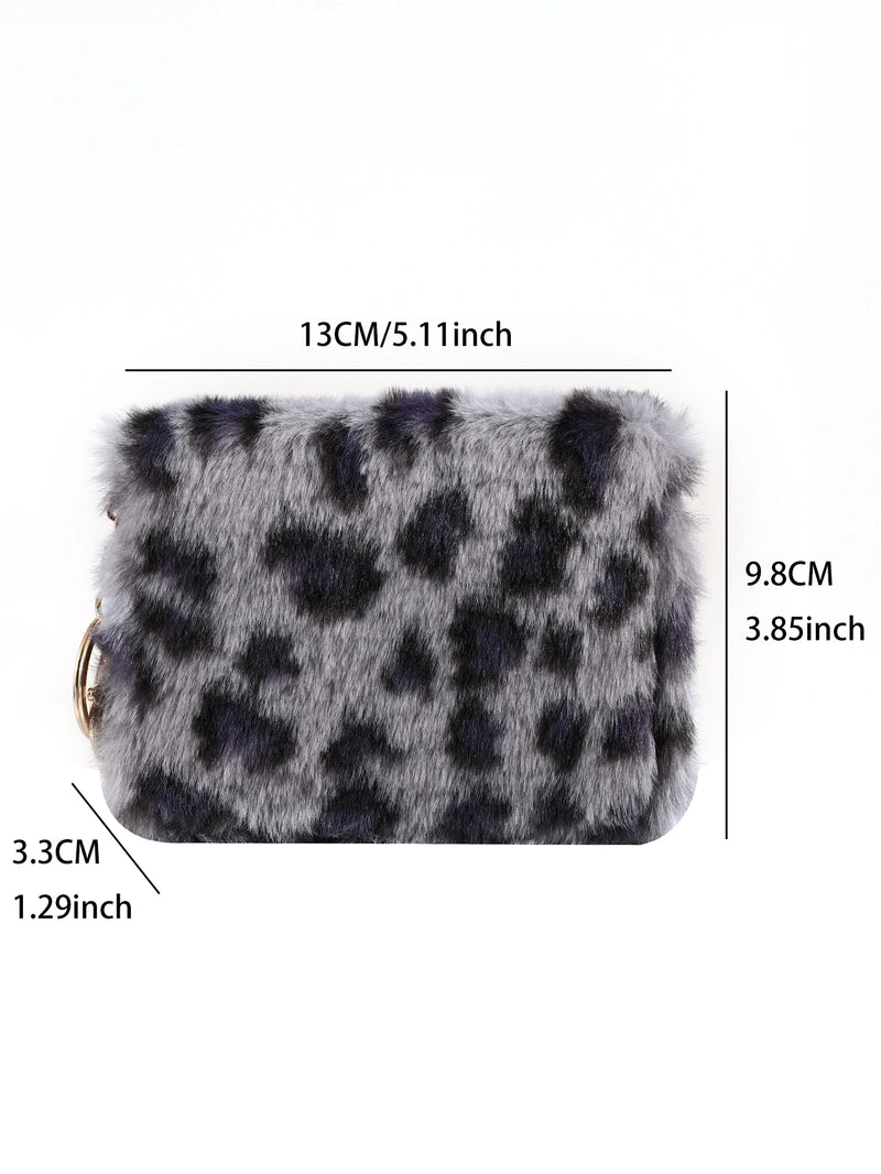 Leopard Print Short Wallet Trend Plush Multi Slot Credit Card Bag Multifunctional Portable Wallet For Outdoor Use
