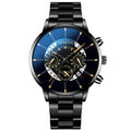 Luxury Hollow Out Men's Watches Fashion Business Calendar Blue Stainless Steel Mesh Belt Analog Quartz Watch Relogio Masculino