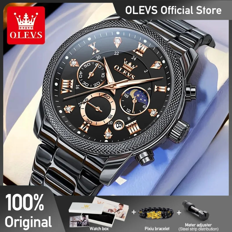 OLEVS 3660 Mens Watch Business Simply Original Quartz Watch Waterproof Luminous Watch For Man Multifunctional Chronograph Reloj