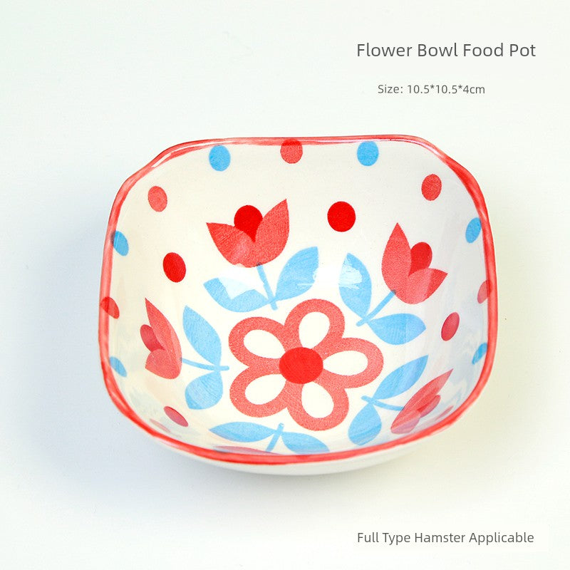 Little Hamster Food Basin Ceramic Rice Bowl Flower and Mouse Djungarian Hamster Special Daily Necessities Cage Toy Set Food Bowl