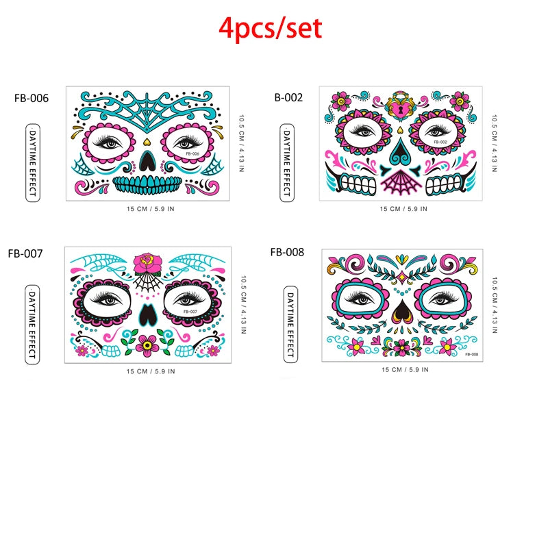 Face Festival Tattoo Costume Party Stickers Halloween Waterproof Temporary Tattoo Stickers Makeup Body Dress Up Decoration