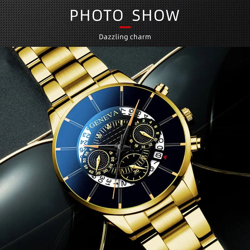 Luxury Hollow Out Men's Watches Fashion Business Calendar Blue Stainless Steel Mesh Belt Analog Quartz Watch Relogio Masculino