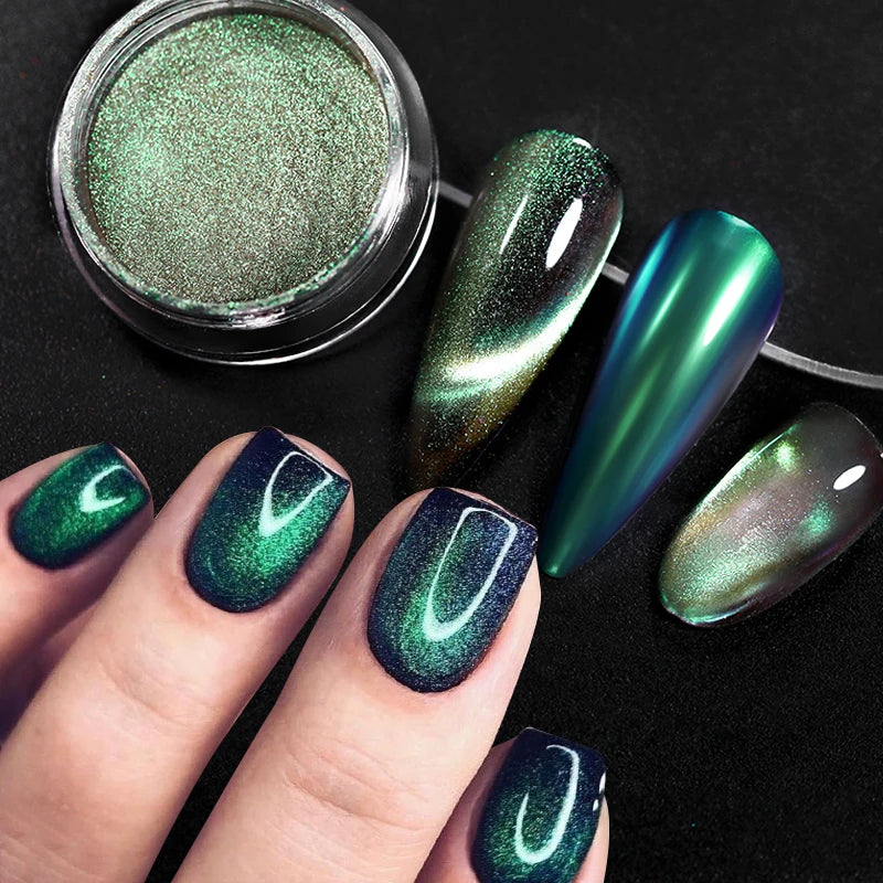 Reflective Magnetic Nail Powder Black Blue Chameleon Glitter Dust Metallic Chrome Shiny Pigment Nail Art Manicure Decoration DIY