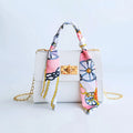 Silk Band Bow Lock Small Square Bag PU Leather Chain Handbag Crossbody Bags