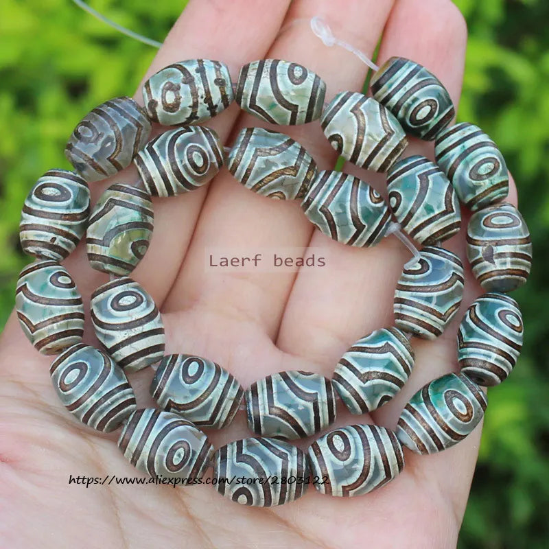 8pcs ,10x14mm Natural Green Agate Ancient Tibet Dzi beads, Many patterns, For DIY Jewelry making !