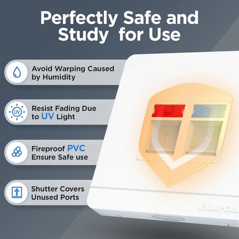 AMPCOM RJ11 RJ45 Faceplate Wall Socket Wallplate Face plate 1-Port 2-Port 4-Port Networking Telephone Socket Outlet Mount Panel