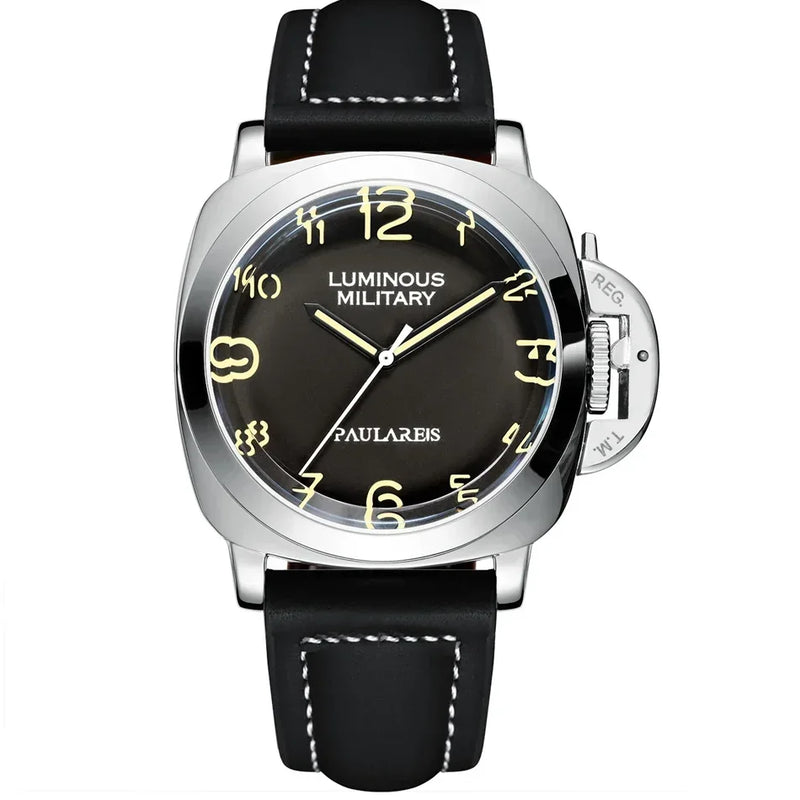 Automatic Watches for Men Mechanical Genuine Brown Leather Yellow Green Military 44mm Luxury Rose Gold Reloj Hombre Baratos