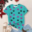 2024 Women's Top Summer Clothes Fashion Short-Sleeved Cat And Dog Paw Print Women's T-Shirt Cute Dog Paw Aesthetic Tops Woman