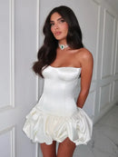 Fashion Sleeveless Backless High Waist Short Ruched Dresses for Women Sexy Strapless Slim A-line Pleated Mini Red Party Dress