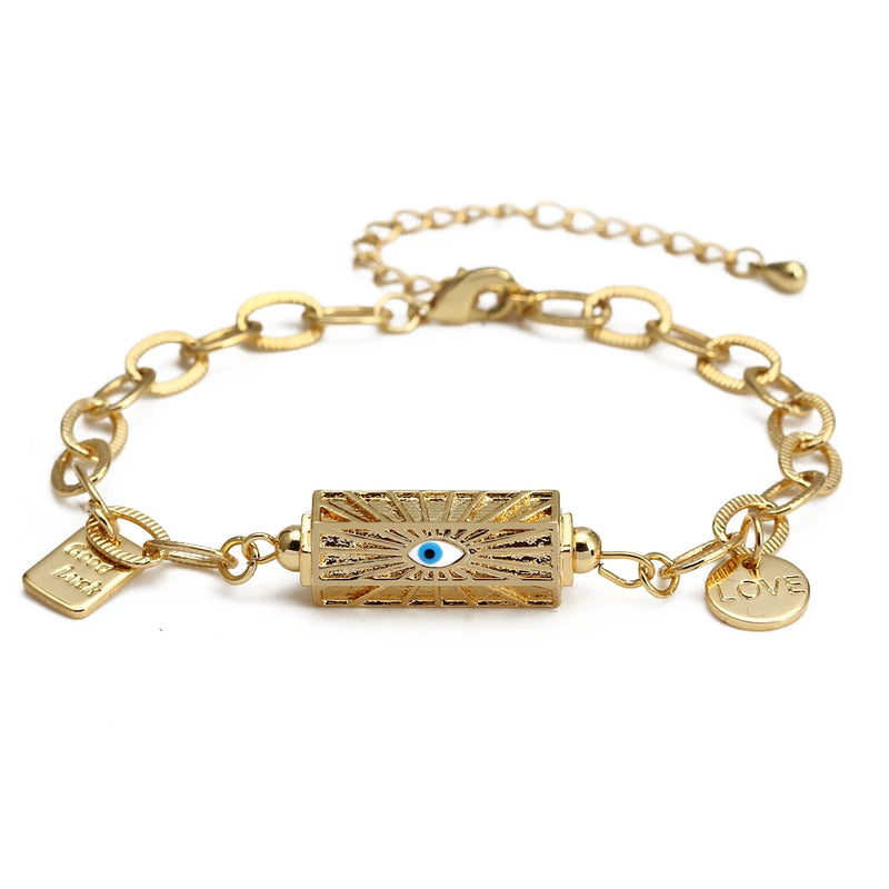 Lucky Eye Cuban Link Chain Evil Eye Charm Enamel Bracelet Adjustable Round Pendant Bracelet for Women Girls Men Jewelry BT338