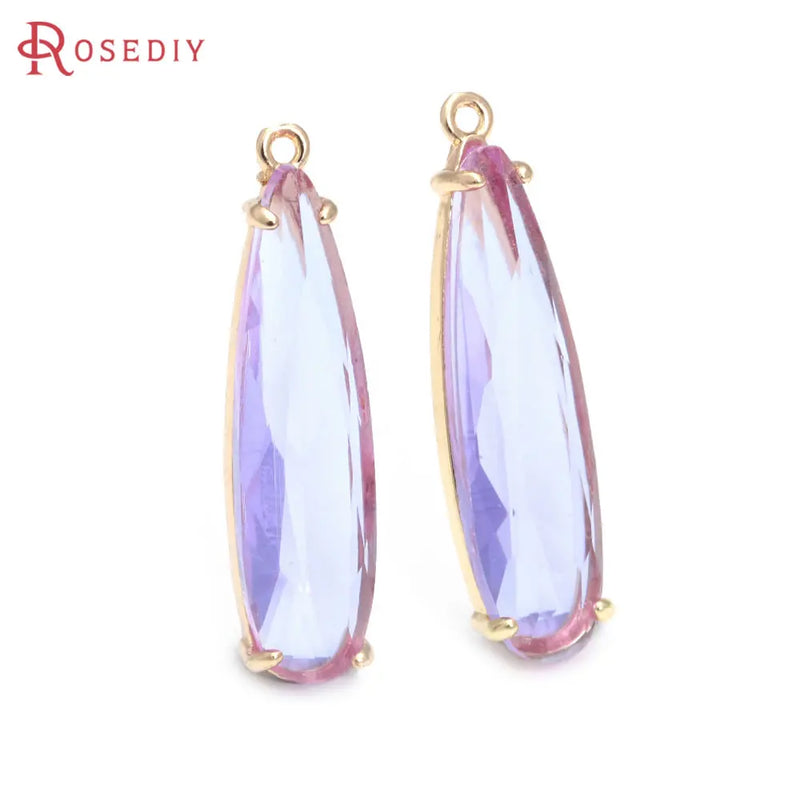 6PCS 8x30MM High Quality Champagne Gold Color Brass and Glass Long Drop Shape Charms Pendants Jewelry Making Diy Accessories