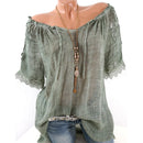 Sexy V Neck Lace Patchwork Loose T-shirts Summer Female See Through Sand Beachwear Tee Shirt Tops ARJ-05