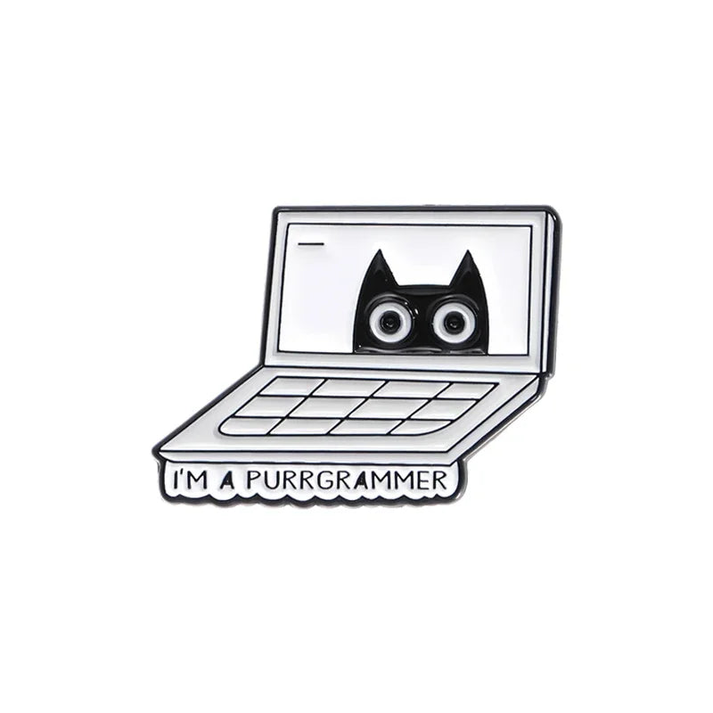 I'M A PURRGRAMMER Enamel Pins A Computer Cat That Loves Work Brooches Lapel Badge Backpack Funny Animal Punk Jewelry Gift