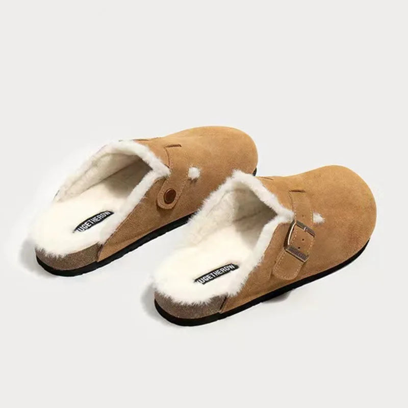 Shoes Female 2024 Hot Sale Closed Toe Women's Slippers Warm Casual Slippers Women Buckle Round Toe Flat with Outdoor Shoes Women