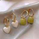 Korean Fashion Sweet Cute Heart Square Dangle Geometric Earrings for Women Green White Temperament Earrings Party Jewelry Gifts