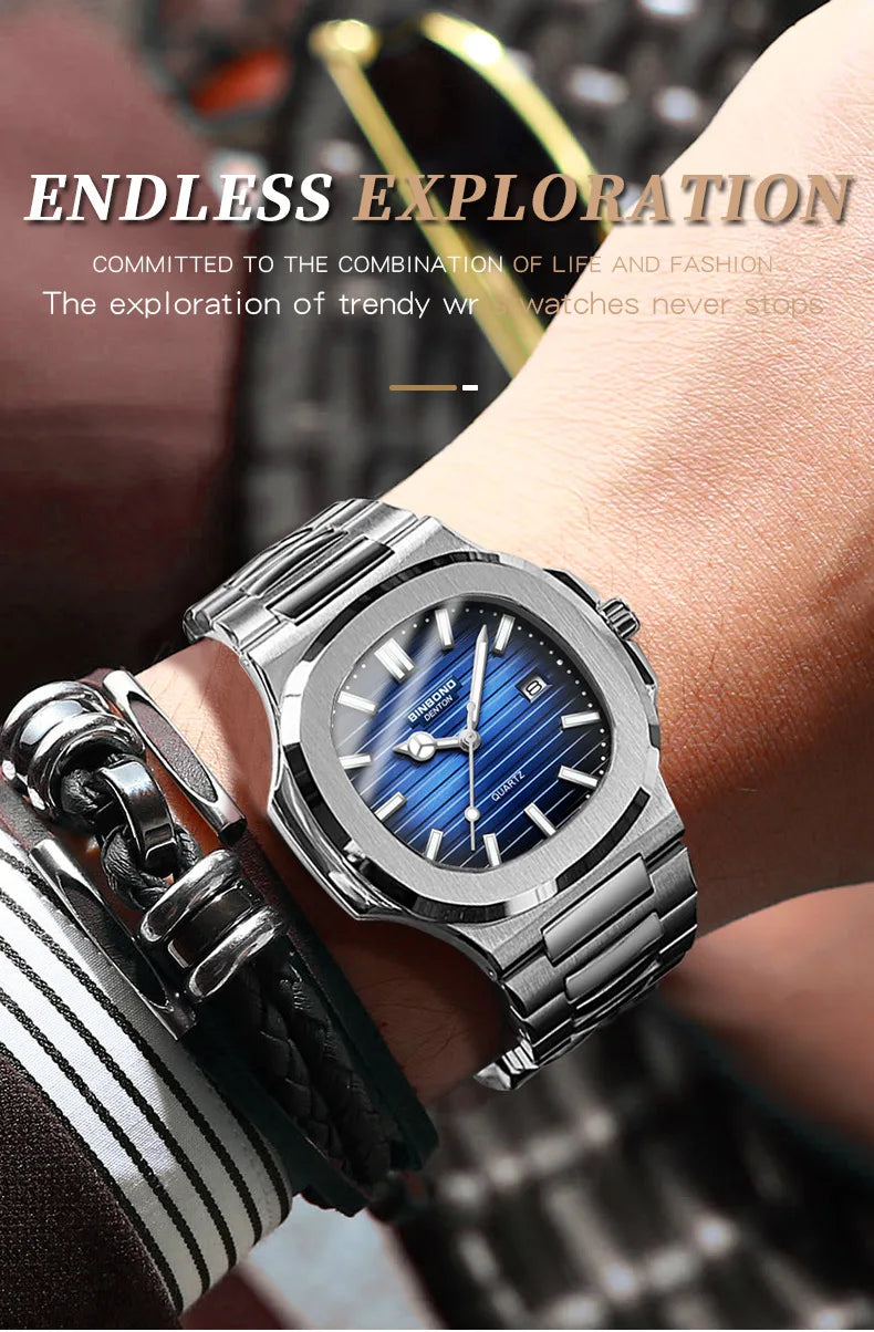 Classic Retro Brand Men Watch Business Steel Belt Calendar Luminous Waterproof Square Male Clock Fashion Quartz Watches gift