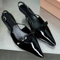 One Line Buckle High Heels Women's Slim Heels New Summer Style Bow Tie Wrap Hollowed Out Patent Leather Sandals