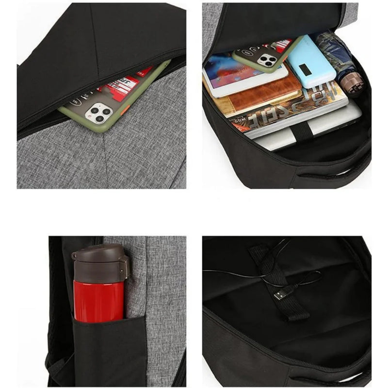 3pcs Versatile Backpack Trendy Washable Computer Bag Black Grey Blue Red School Business Backpack Unisex