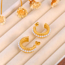 Lokaer New Elegant Imitation Pearls Stainless Steel 18K Plated Round Huggie Hoop Earrings Golden Charm Jewelry For Women E24072