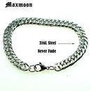 Maxmoon Miami Cuban Stainless Steel Chain Bracelets Men 7mm Flat Curb Bracelet Hip Hop Rock Sports Jewelry Customize Wholesale