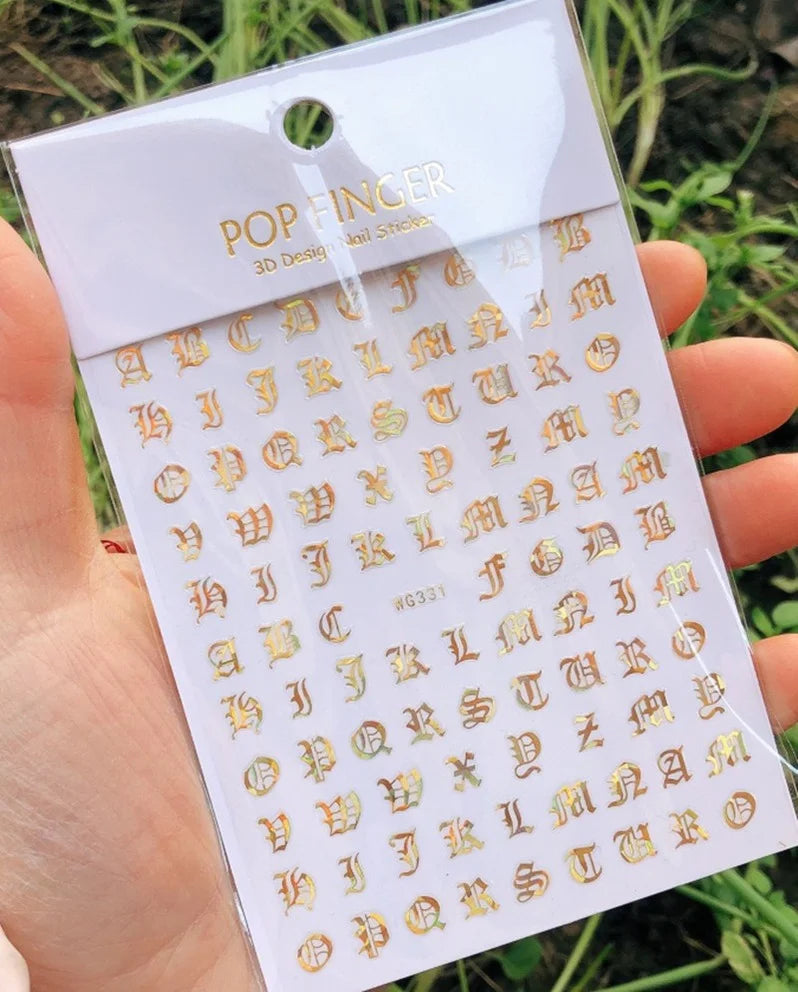 Newest Black Numbers English Letter Design 3d Self Adhesive Decal Slider DIY Decoration Manicure Tools Nail Sticker Accessories