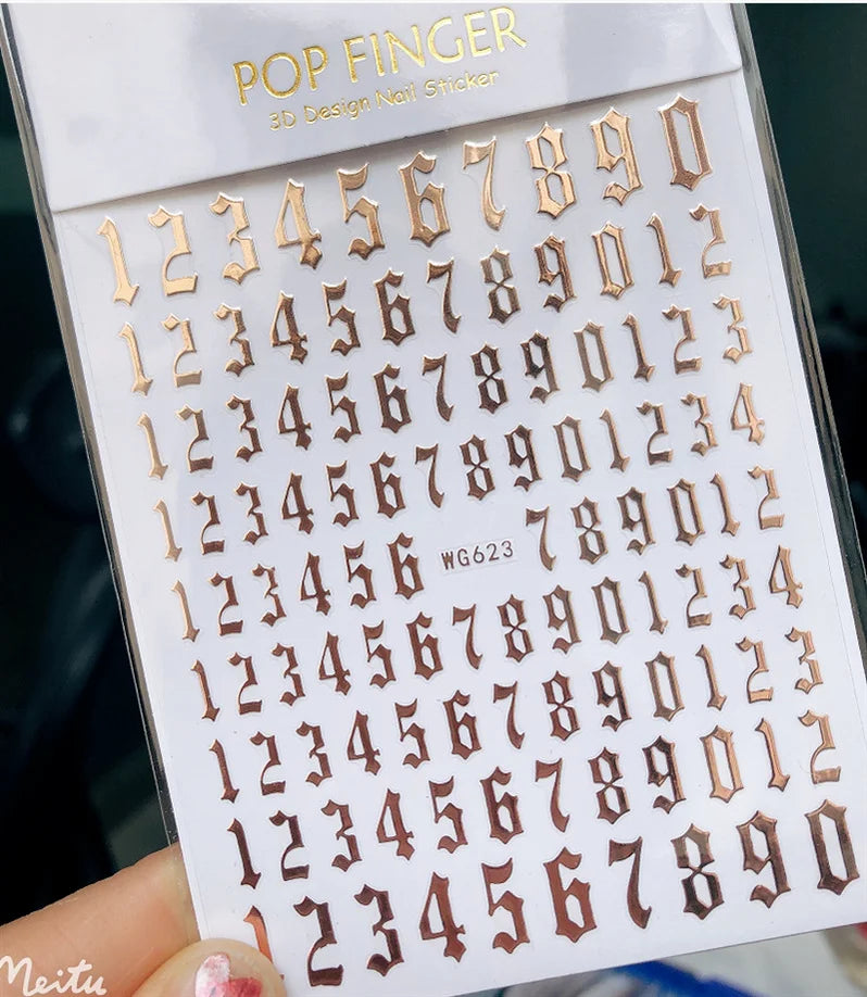 Newest Black Numbers English Letter Design 3d Self Adhesive Decal Slider DIY Decoration Manicure Tools Nail Sticker Accessories