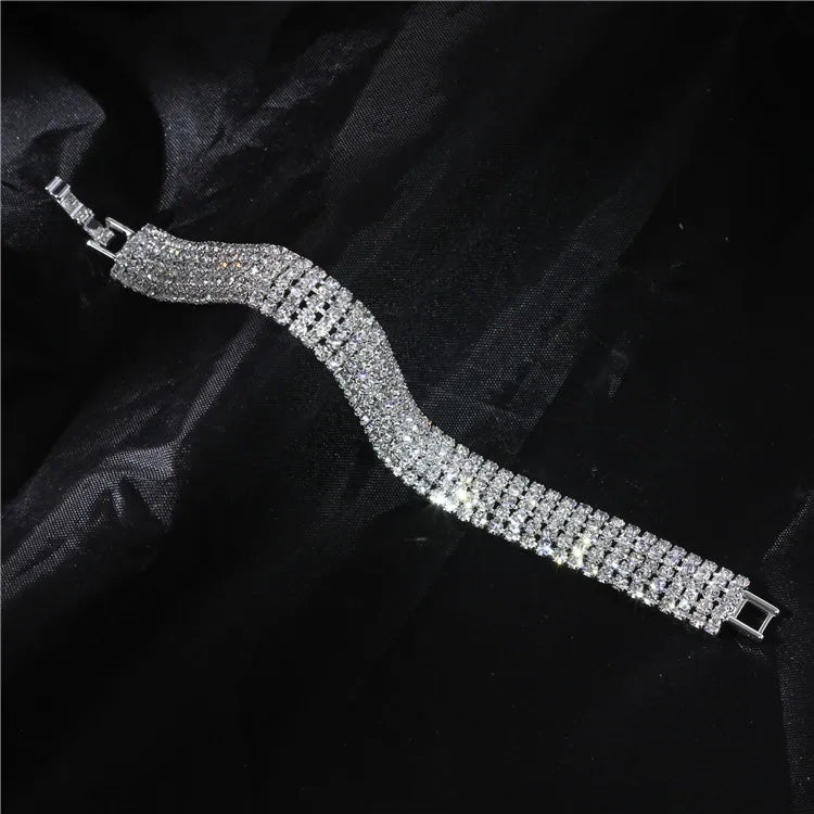 Luxury Bling Crystal Rhinestone Bracelets for Women Silver Color Elegant Bridal Wedding Jewelry