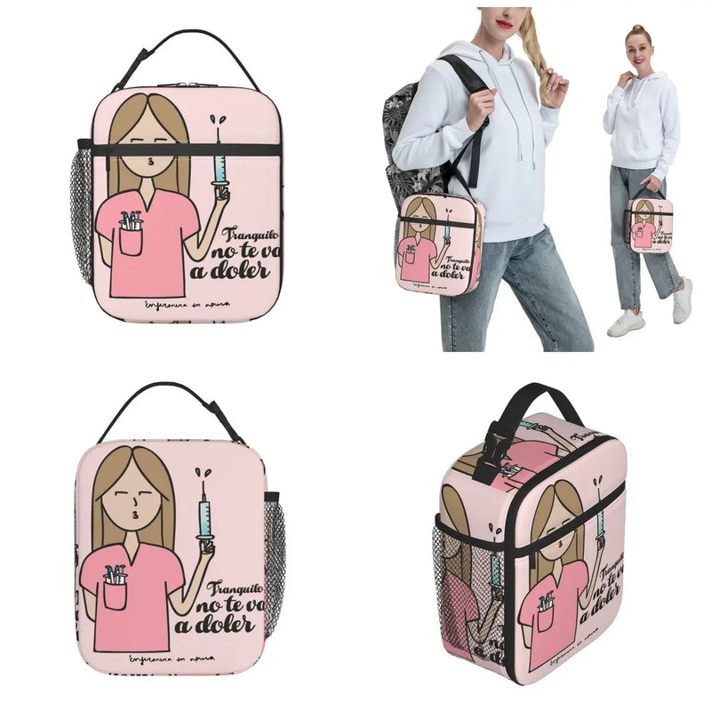 Enfermera En Apuros Insulated Lunch Bags Nurse Medical Lunch Container Thermal Bag Tote Lunch Box School Travel Men Women