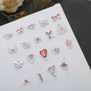 10Pcs Pink Metal Gem Zircon Nail Art Charm 3D Luxurious Heart Ribbon Cross Starlight Nail Decoration DIY Zircon Nail Accessories