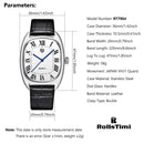 Rolls Timi New Brand Square Dial Quartz Men's watches 50M Waterproof Business Genuine Leather Man watch Japan VH31 Luxury Watch