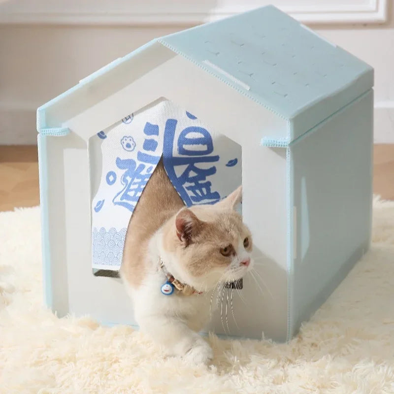 Foldable Cat House with Cat Scratching Board Waterproof Pet House Washable Cat Cave House Breathable Dog Nest Removable Cat Bed